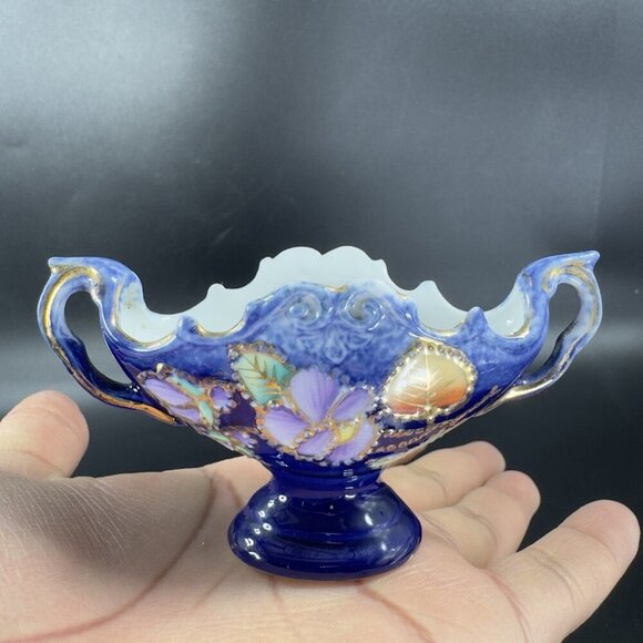 Vintage Germany Fien Porcelain Basket Dish Small Miniature Dish With Handles VTG - Picture 9 of 11